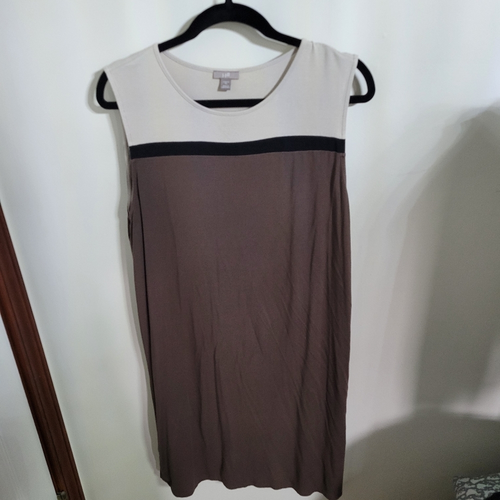 J Jill Sleeveless Colorblocked Dress - Cream and Brown With Black, Size XL